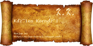 Köles Kornél névjegykártya